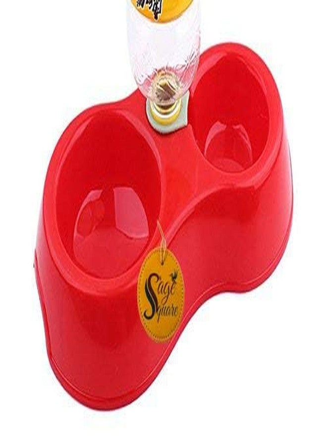 سايج سكوير وعاء طعام وماء مربع الشكل من سيج، 2 في 1، مانع للانزلاق، للاستخدام اليومي، سهل التنظيف، للكلاب/القطط/الجراء/القطط الصغيرة والحيوانات الأليفة الأخرى (أحمر) - Image 2